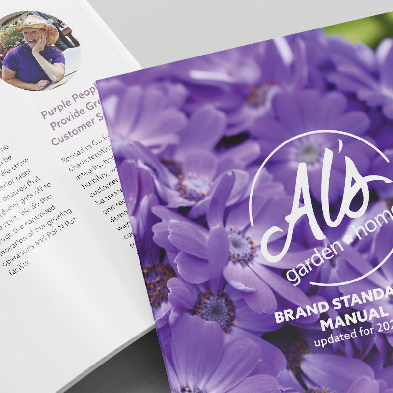 Al's Garden + Home Brand guidlines mockup thumbnail